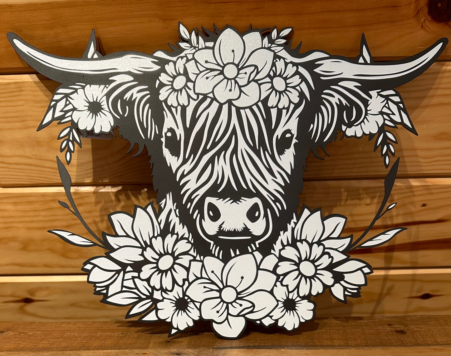 DL Metal Cow Head w/ Flowers Sign
