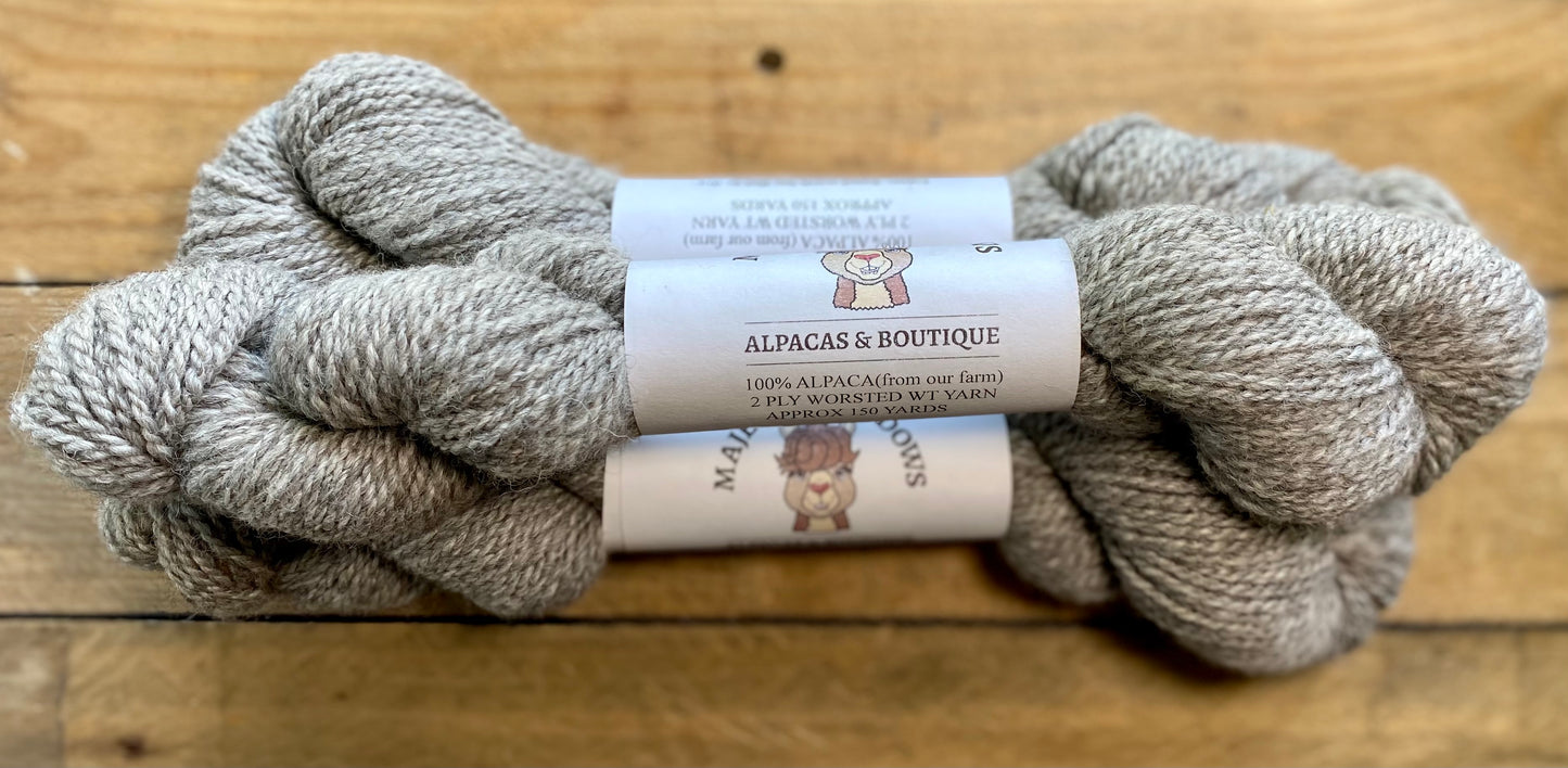 100% Alpaca Yarn 2 Ply Worsted Weight Light Silver Grey