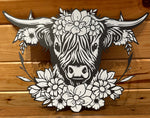DL Metal Cow Head w/ Flowers Sign