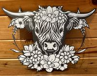 DL Metal Cow Head w/ Flowers Sign