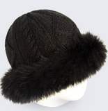 Diamond Cable Knit Hat with Fur