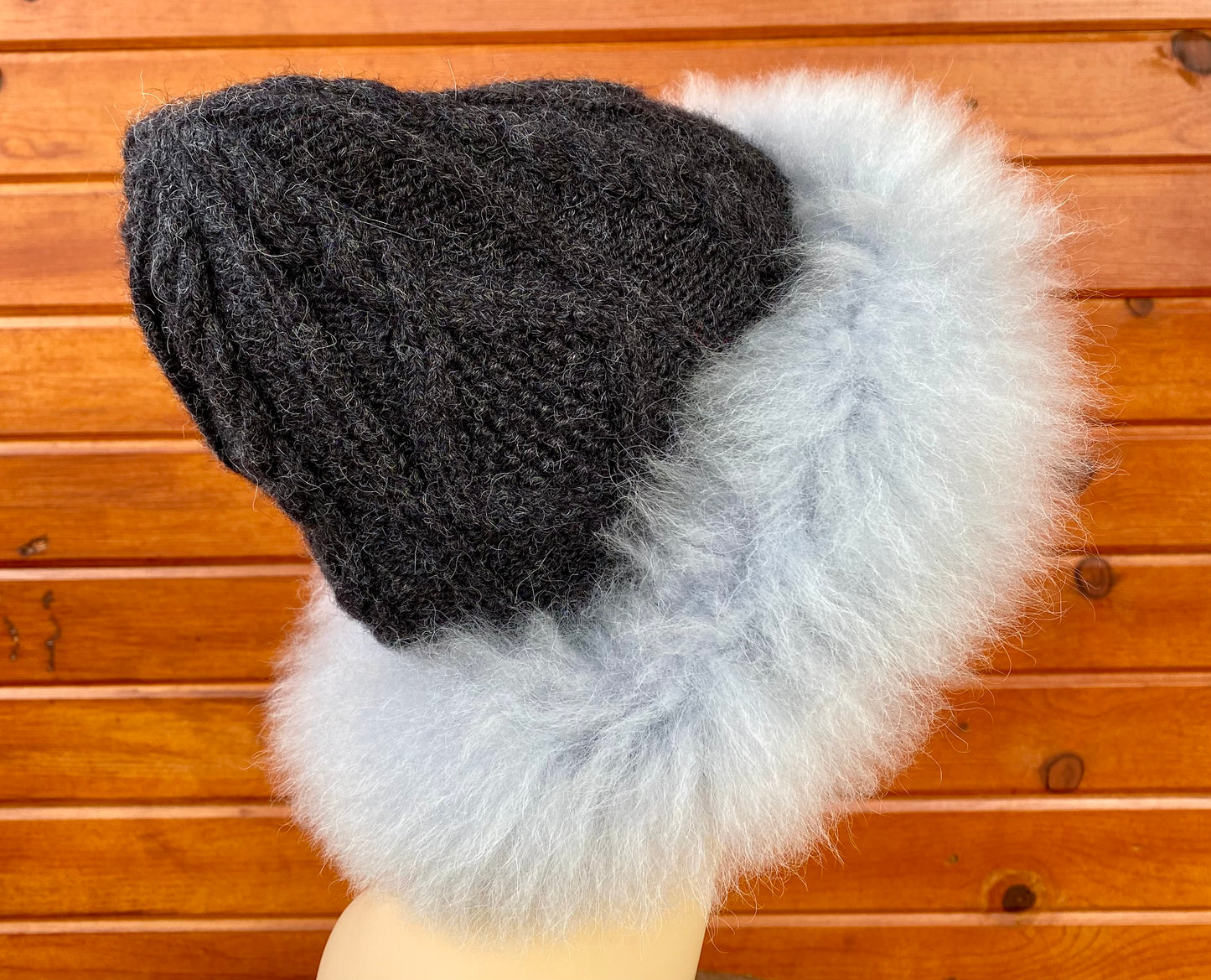Diamond Cable Knit Hat with Fur