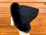 Diamond Cable Knit Hat with Fur