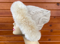 Diamond Cable Knit Hat with Fur