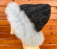 Diamond Cable Knit Hat with Fur