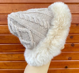 Diamond Cable Knit Hat with Fur