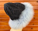 Diamond Cable Knit Hat with Fur